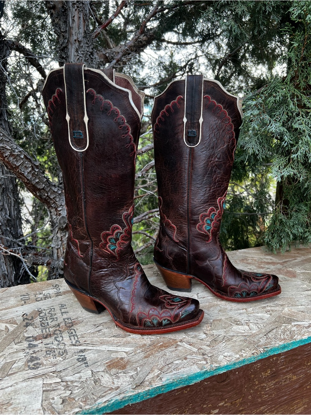 Tony Lama Brown Leather Cowboy Boots with Tan Interior - Picture 1 of 5